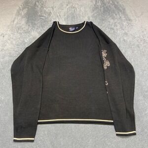 Y2K Sideout Sweater Womens Large Black Crew Neck Winter Cozy Tight Knit